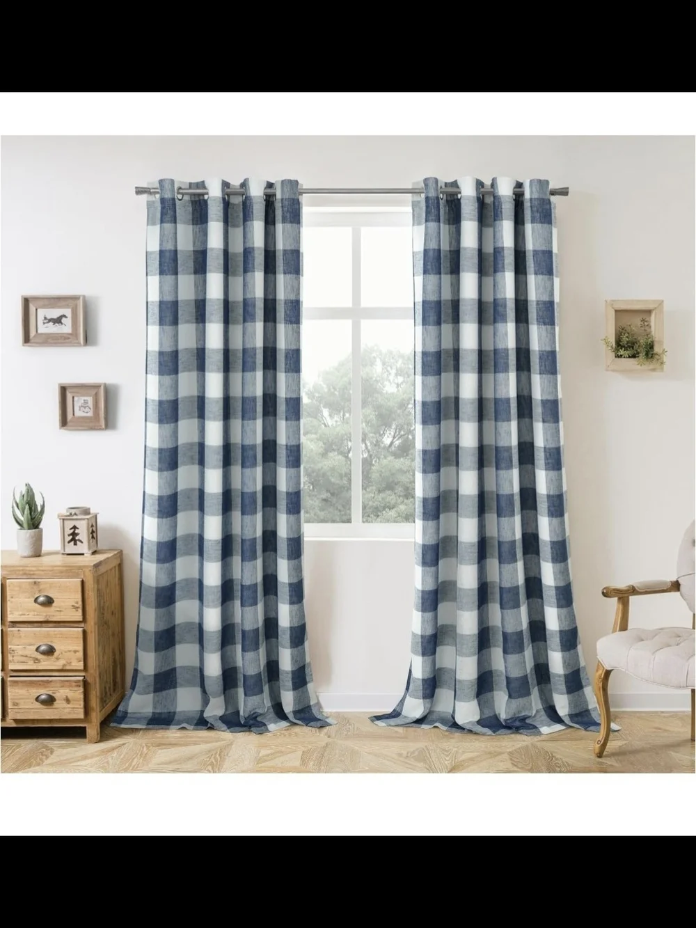 Blue and White Buffalo Plaid Curtains